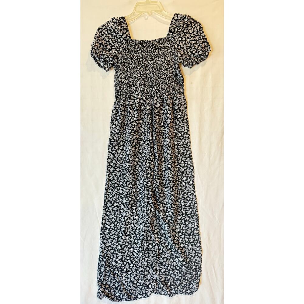 Girl's Art Class Black Floral print smocked puff sleeve jumpsuit XL 14 spring - Picture 3 of 8